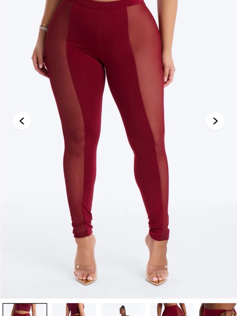 Fashion Nova Women's Maroon Mesh-Panel Leggings - Picture 2 of 7